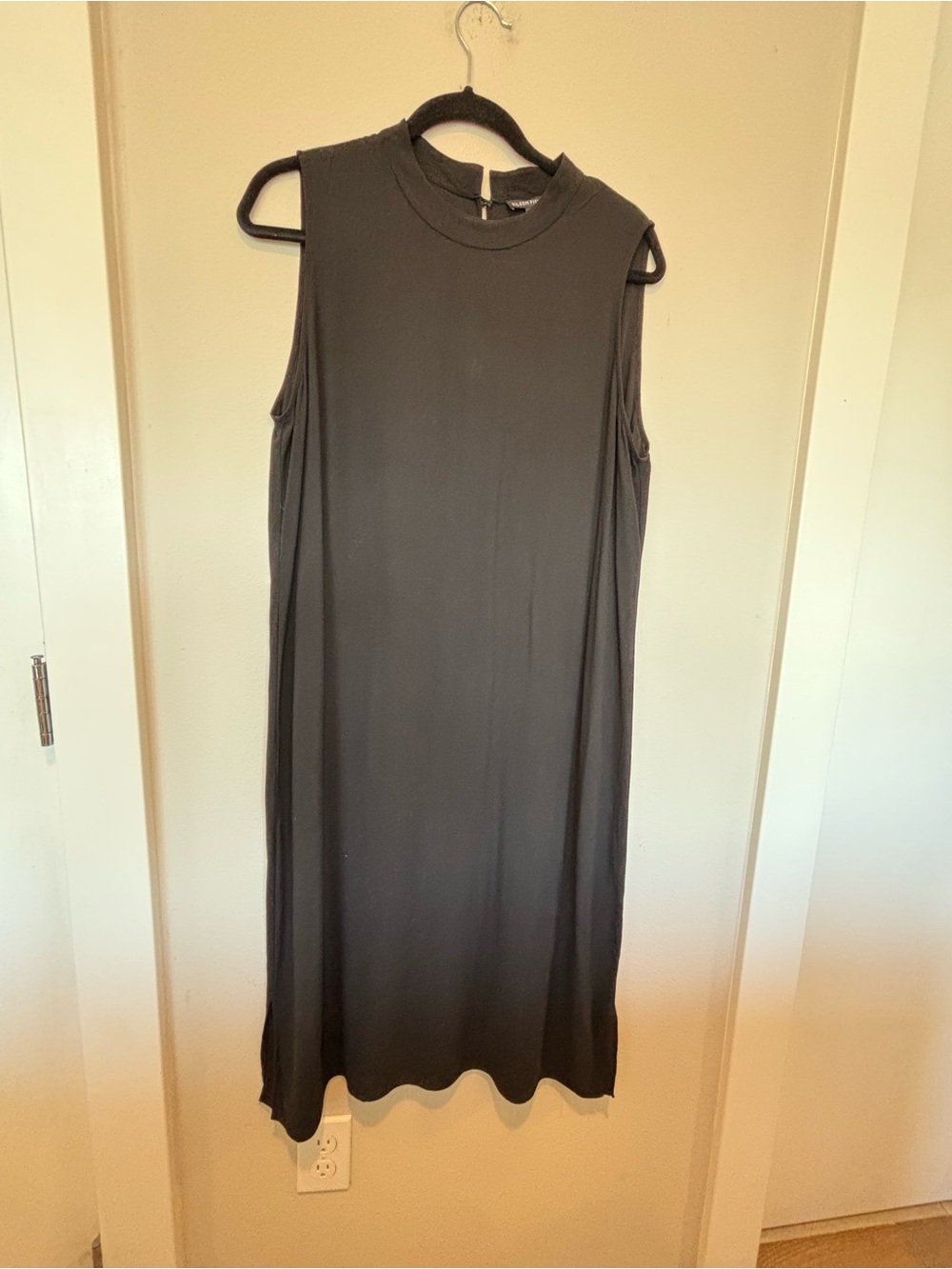 Eileen Fisher Black Sleeveless Silk  Mock-Neck Midi Slip Dress